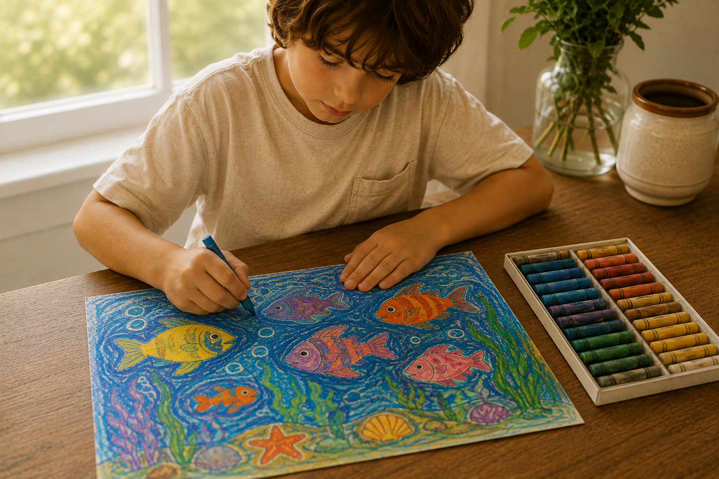 Kids Art: Oil Pastel Drawing