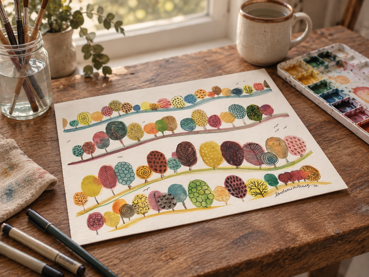 Painting: Mixed Media Fall Trees