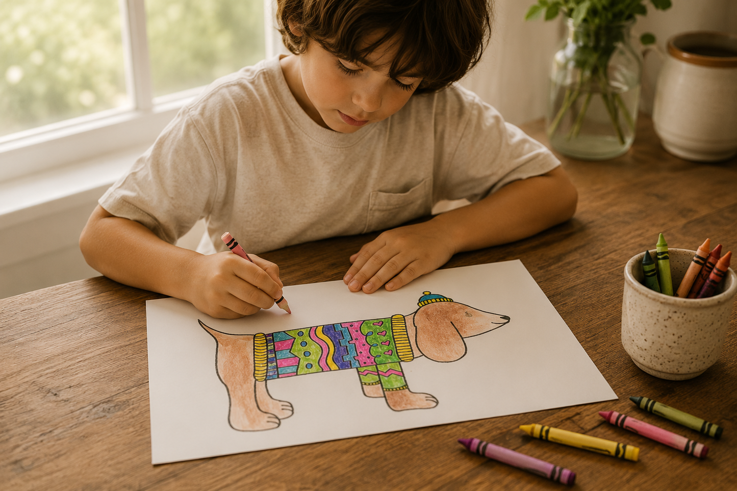 Kids Art: Dachshund Drawing with Pattern