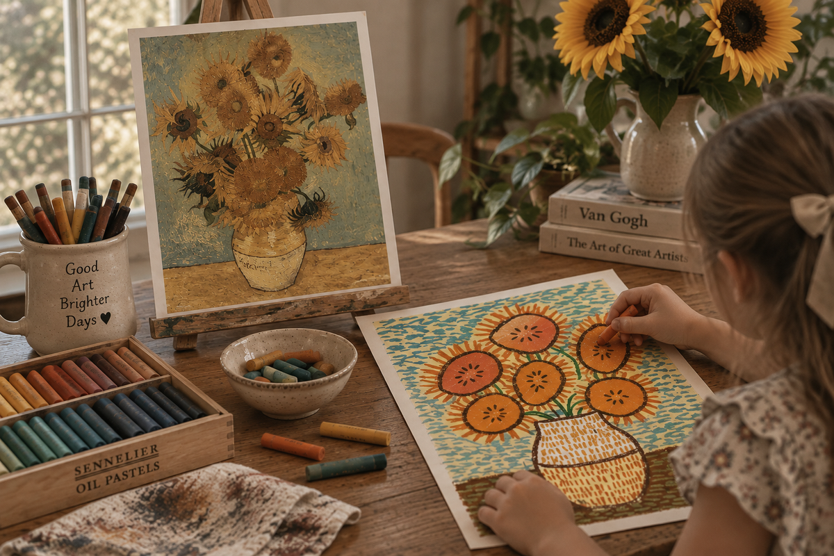 Kids Art: Sunflower Drawing with Oil Pastels